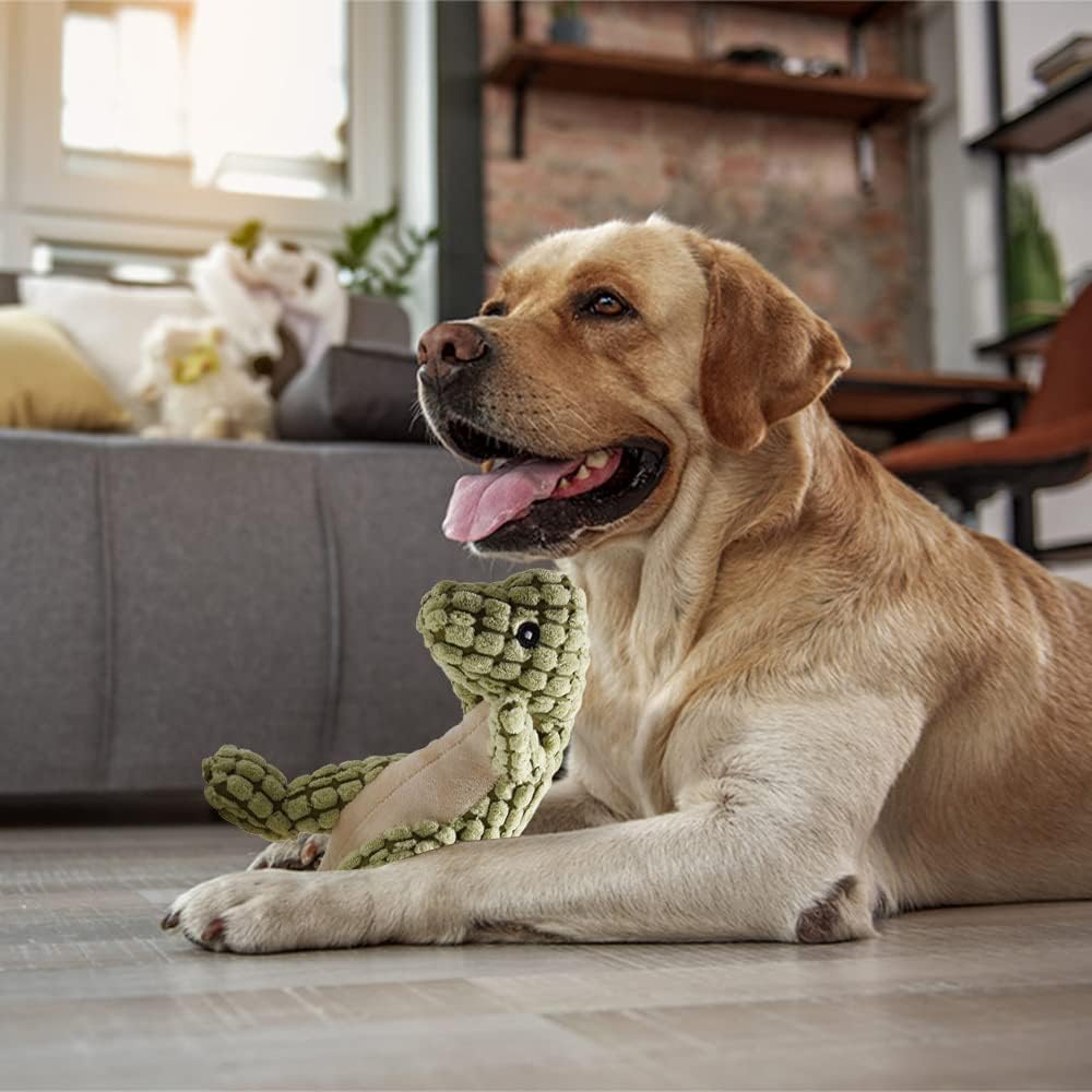 Giocattolo per Cani a Forma di Dinosauro con Squeaker, Morbido e Resistente