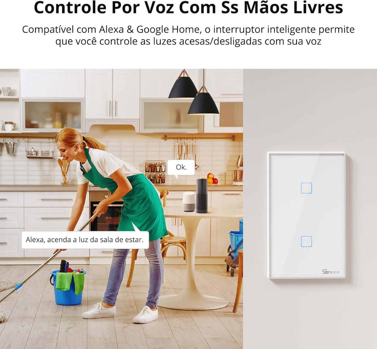 Sonoff T2 US Interruttore Smart WiFi e RF a 2 Pulsanti, Touch Screen, Controllo Remoto e Vocale
