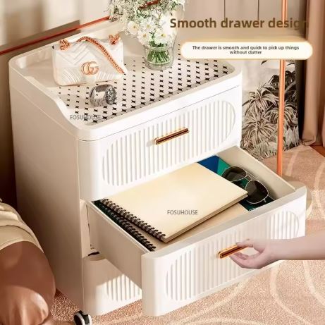 Mobile Contenitore Pieghevole in Plastica con Ruote – 3 Ripiani-Bianco