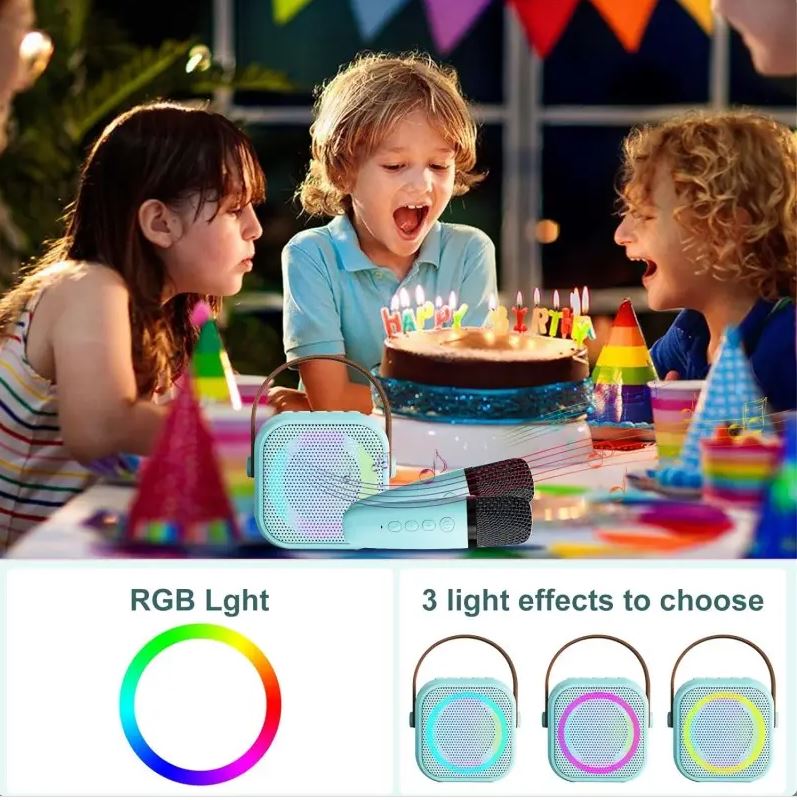 Mini Karaoke Portatile con Bluetooth e Microfono Wireless – Altoparlante RGB con Effetti Luce, Batteria Ricaricabile 1200 mAh, Ideale per Feste, Karaoke e Eventi