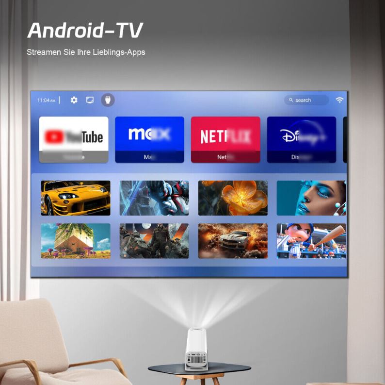 Mini Proiettore Portatile Smart Android 11 – Risoluzione 1024×600, Supporto 4K, WiFi 6, Bluetooth 5.0, Correzione Keystone Automatica