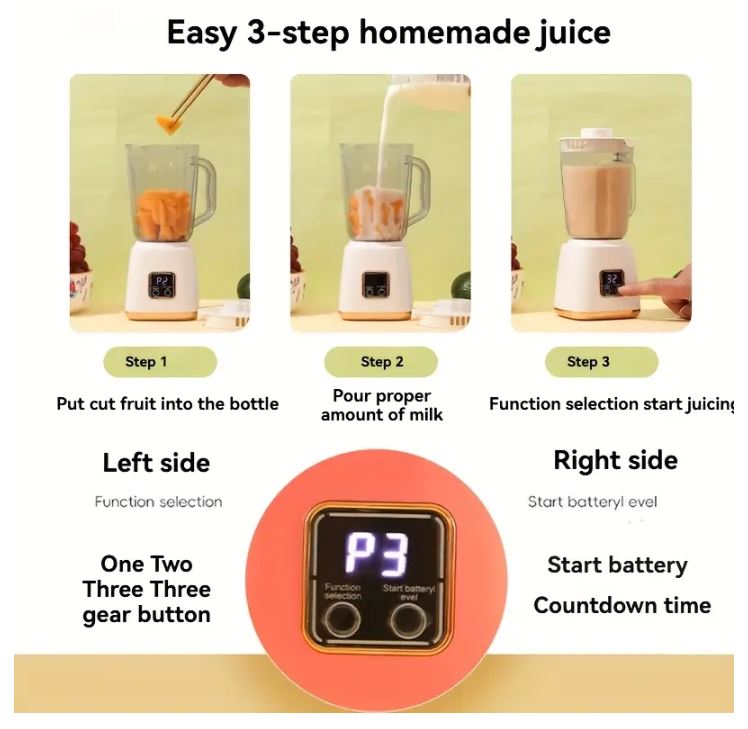 Frullatore Portatile USB 750ml – Spremiagrumi Ricaricabile, Compatto e Facile da Pulire, per Smoothie, Frutta, Verdura e Milkshake