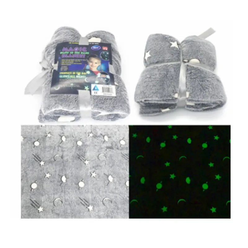 Coperta Magica per bambini plaid in pile con stelle che si illuminano al buio 180 x 100