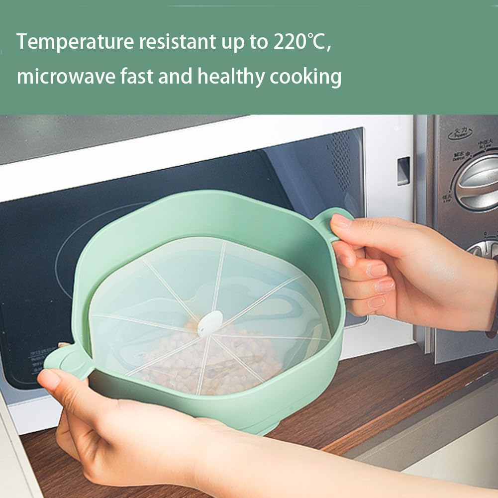 Ciotola pieghevole per popcorn in silicone con coperchio e manici per microonde