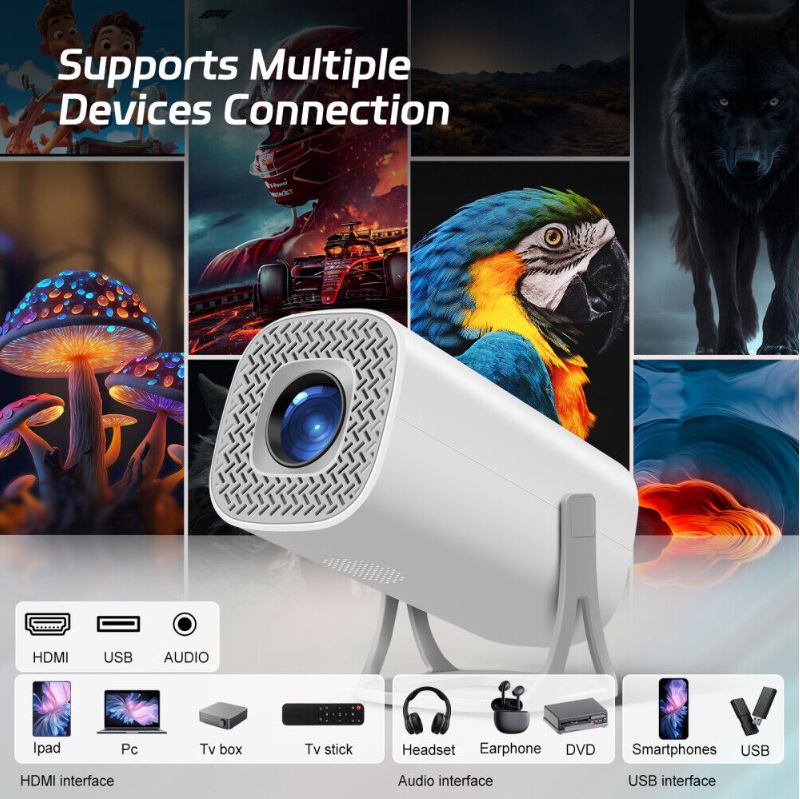 Mini Proiettore Portatile Smart Android 11 – Risoluzione 1024×600, Supporto 4K, WiFi 6, Bluetooth 5.0, Correzione Keystone Automatica