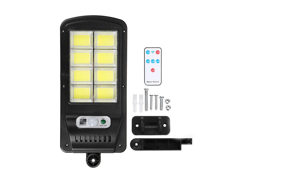 Faro led solare esterno 8 cob lampione luce fredda faretto sensore movimento