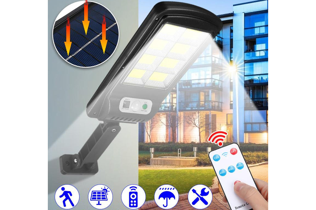 Faro led solare esterno 8 cob lampione luce fredda faretto sensore movimento