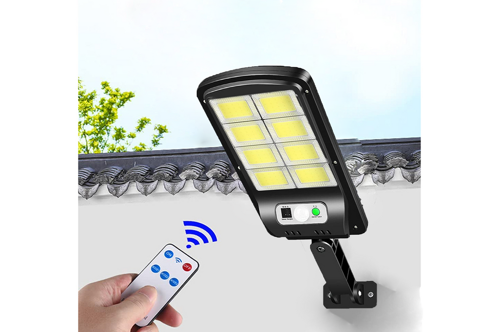 Faro led solare esterno 8 cob lampione luce fredda faretto sensore movimento