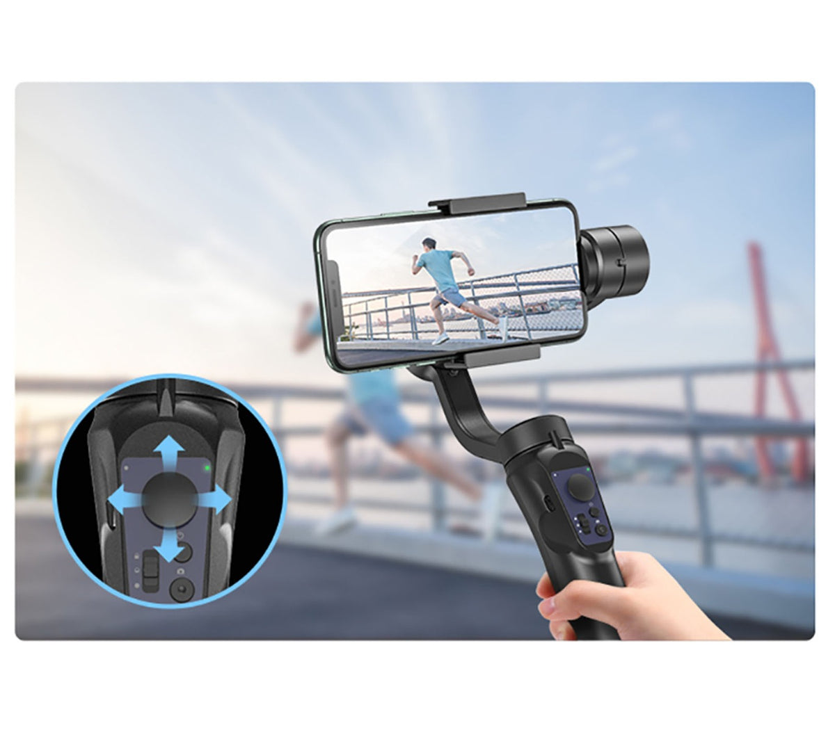 Stabilizzatore a 3 assi per smartphone manico telescopico con treppiede q-ytf6