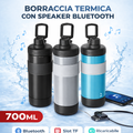Borraccia Termica 700ML con Speaker Bluetooth Integrato – Wireless, Ricaricabile, Slot TF Card, Design Moderno