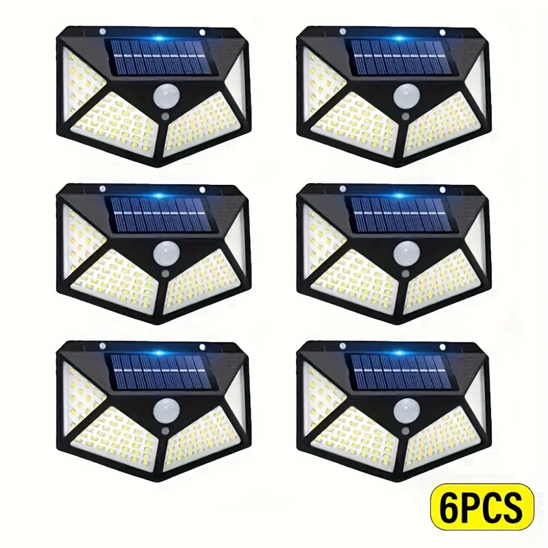 Kit 6 Luci Solari a LED con Sensore di Movimento – 100 LED, IP65, 270° di Copertura