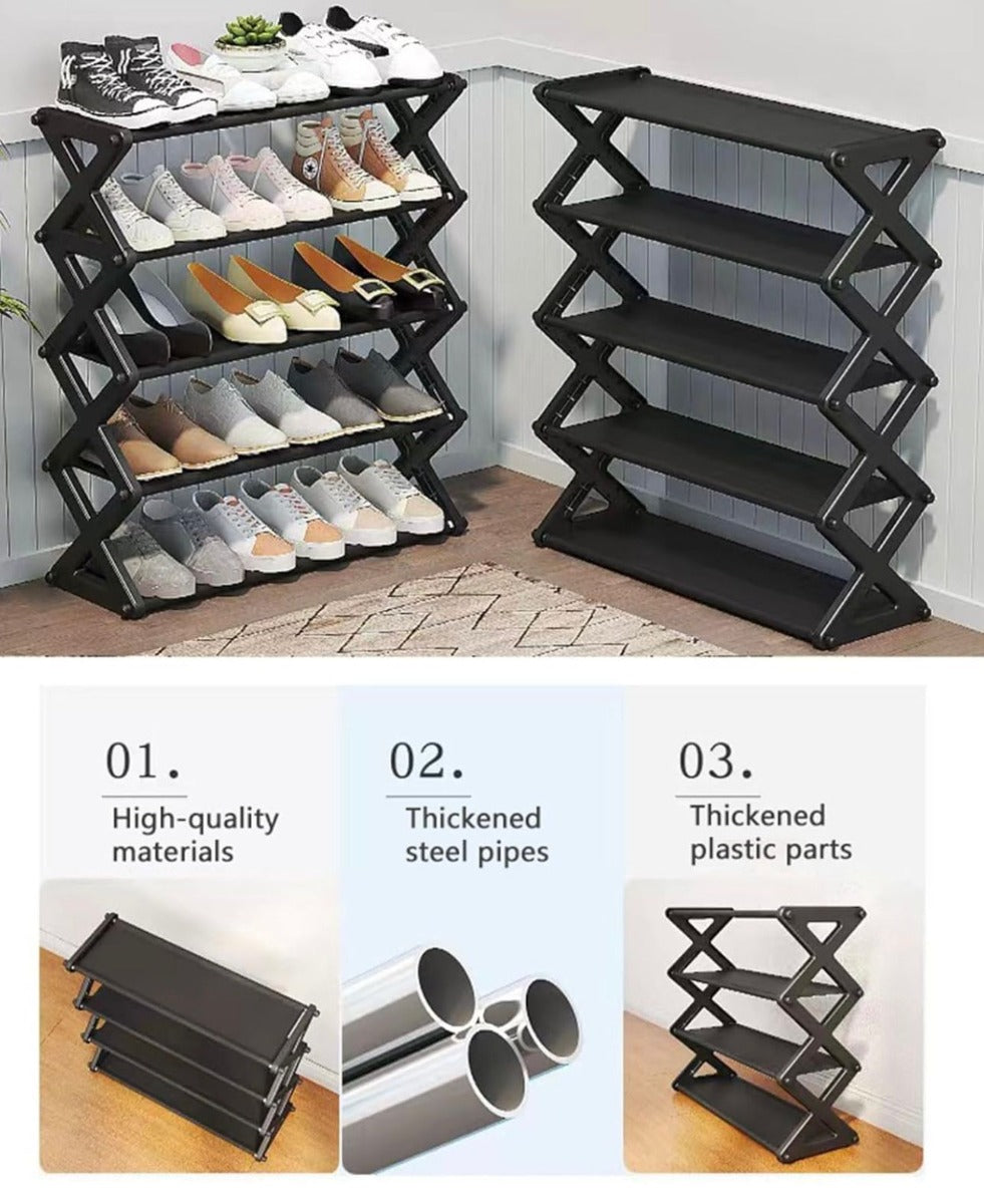 Scarpiera a 5 Ripiani in Legno – Organizzatore Salvaspazio per Scarpe, Stivali e Accessori...- col. nero