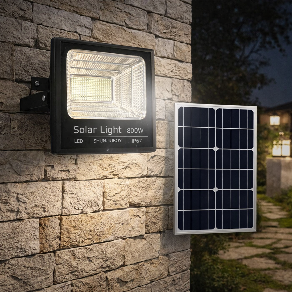 Faro LED Solare 800W IP67 con Batteria 12000mAh e Telecomando Wireless
