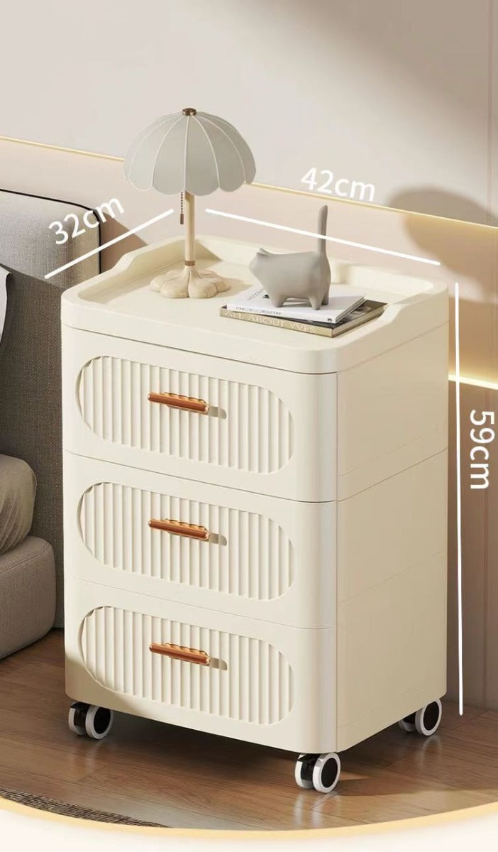 Mobile Contenitore Pieghevole in Plastica con Ruote – 3 Ripiani-Bianco