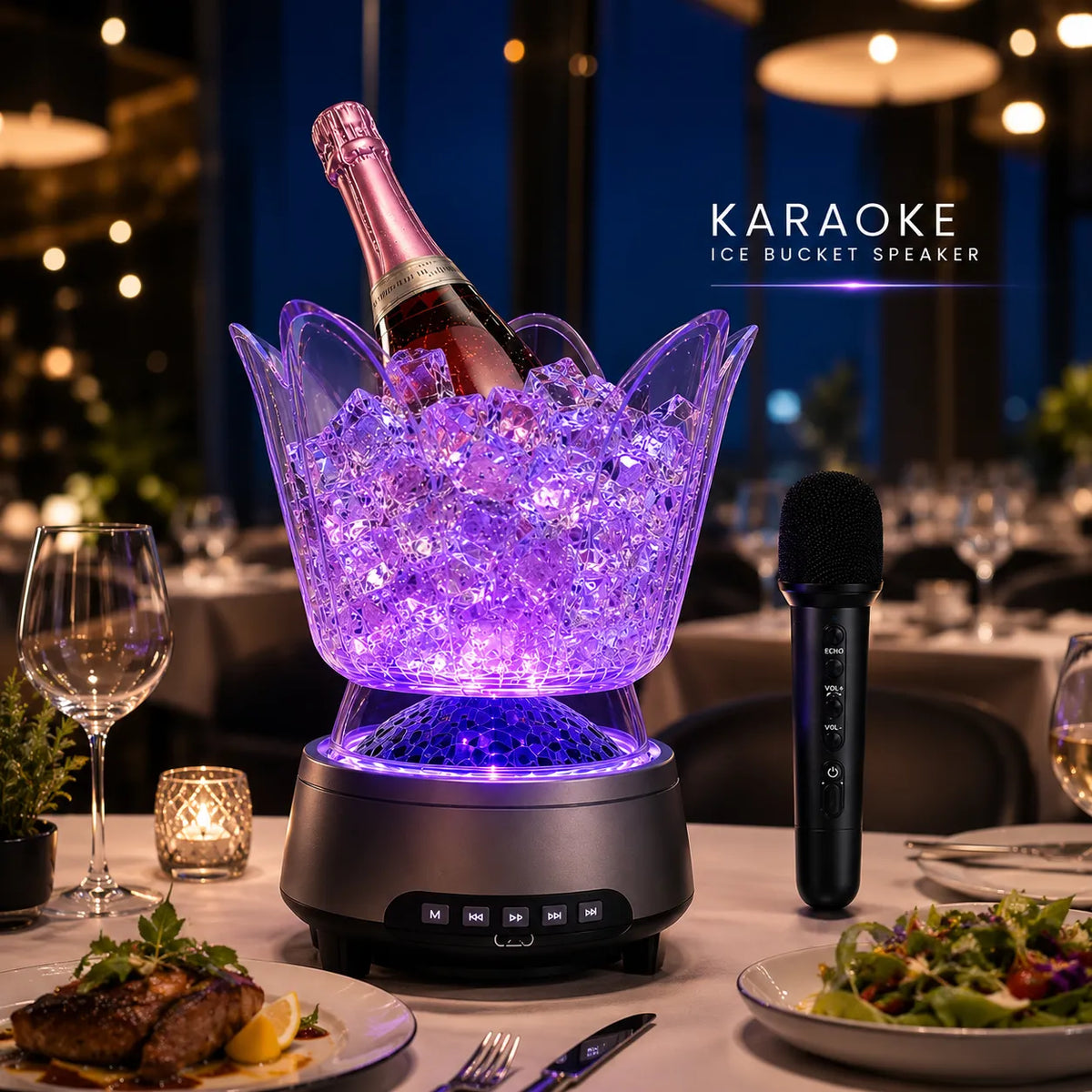 Secchiello Ghiaccio Karaoke Bluetooth con Microfono Wireless RGB – Ice Bucket Speaker LED Portatile per Feste, Spiaggia e Aperitivi – Effetti Luminosi Multicolor