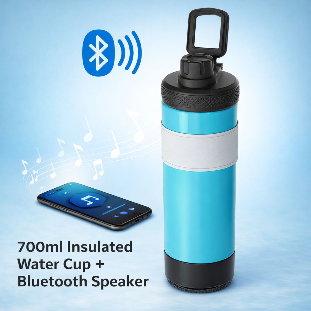 Borraccia Termica 700ML con Speaker Bluetooth Integrato – Wireless, Ricaricabile, Slot TF Card, Design Moderno