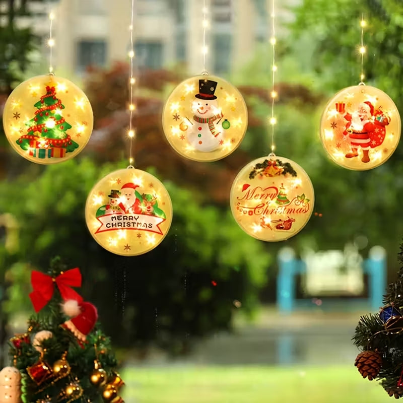 Catena Luminosa Natalizia a LED con Fiocchi di Neve e Dischi Decorativi – Luci da Interno per Albero e Casa – Varianti Casuali dei Dischi