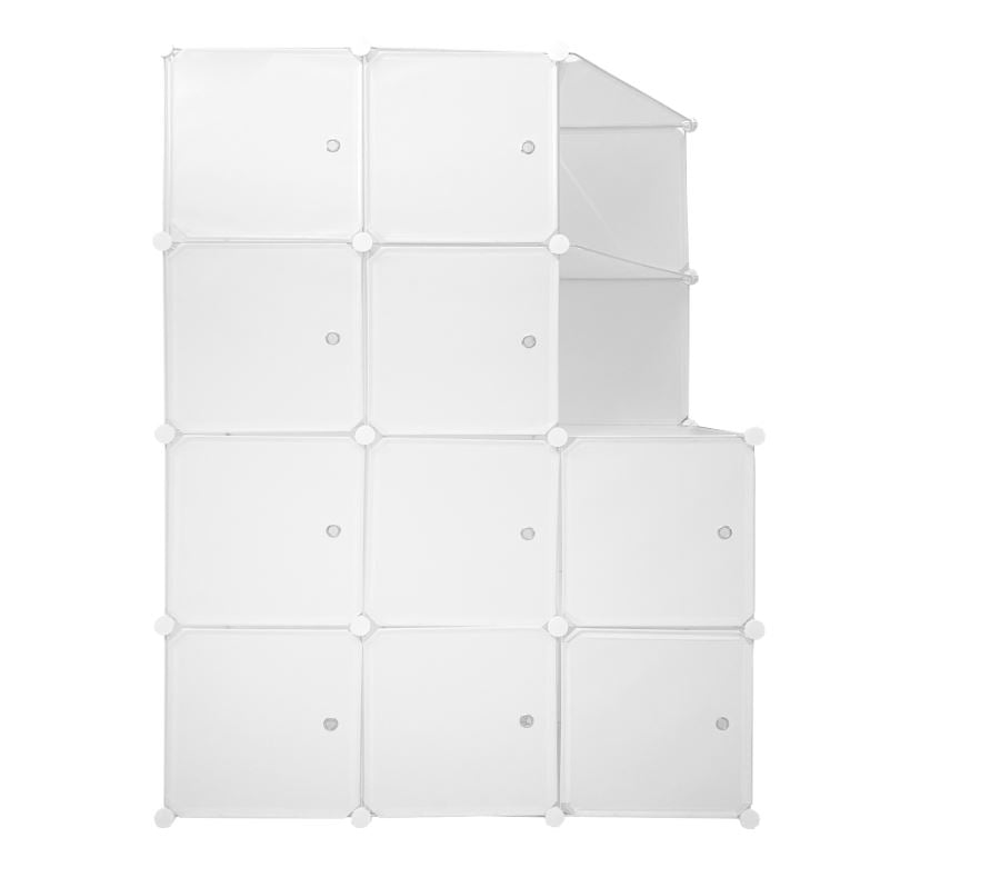 Armadio Guardaroba Modulare a 10 Cubi con Ante – Appendiabiti Personalizzabile per Abiti, Scarpe e Accessori – Struttura in Metallo e Plastica Resistente – Bianco