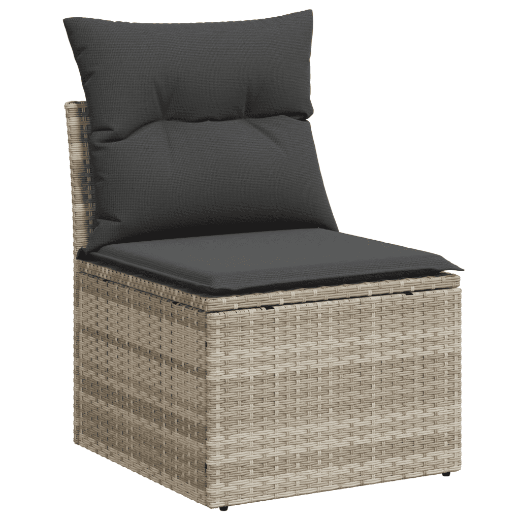 Set Divano da Giardino 3pz con Cuscini Grigio Chiaro Polyrattan