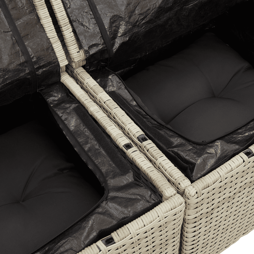 Set Divano da Giardino 3pz con Cuscini Grigio Chiaro Polyrattan
