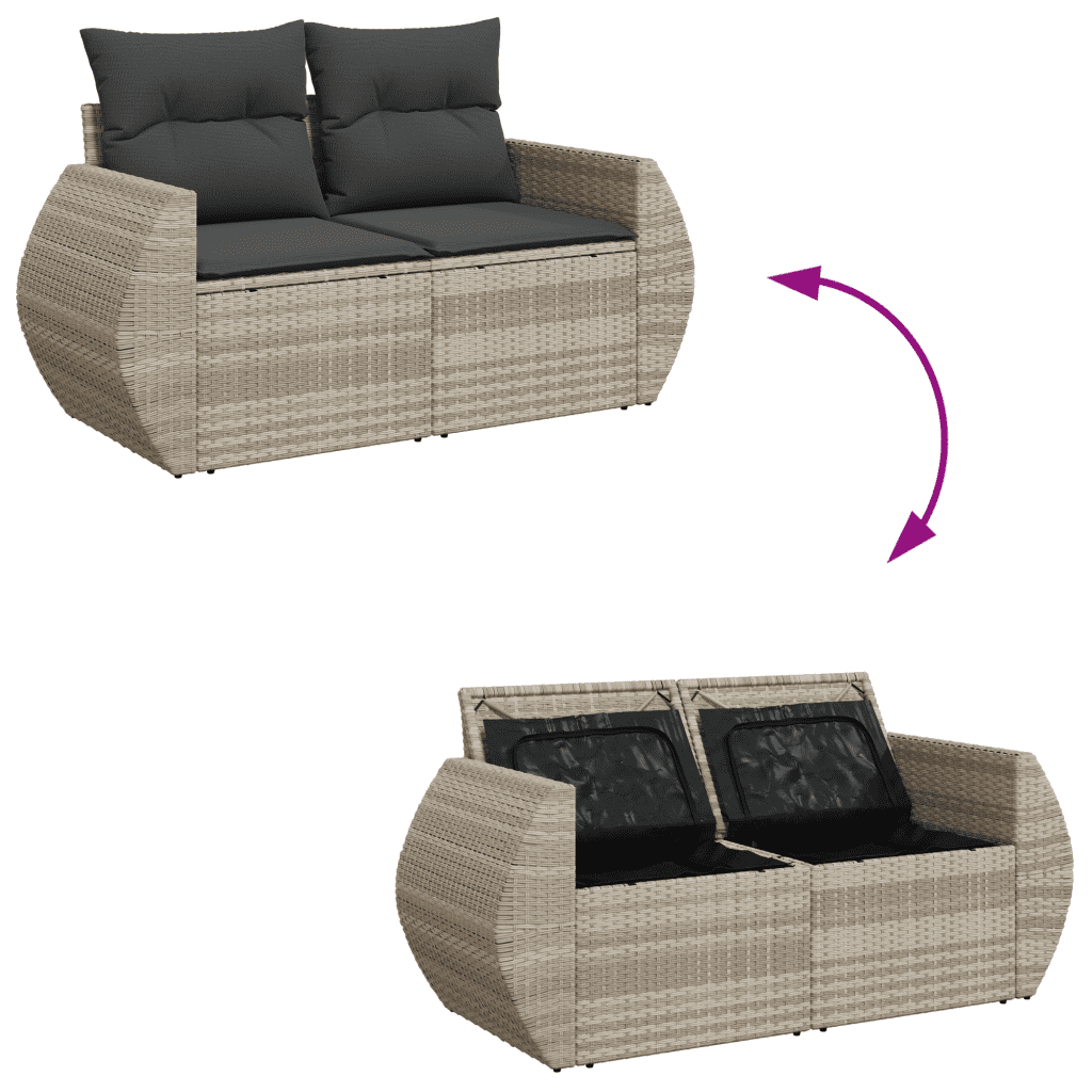 Set Divano da Giardino 3pz con Cuscini Grigio Chiaro Polyrattan