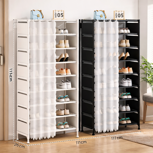 Scarpiera 7 ripiani con tenda copripolvere – salvaspazio in acciaio multifunzione per scarpe e oggetti
