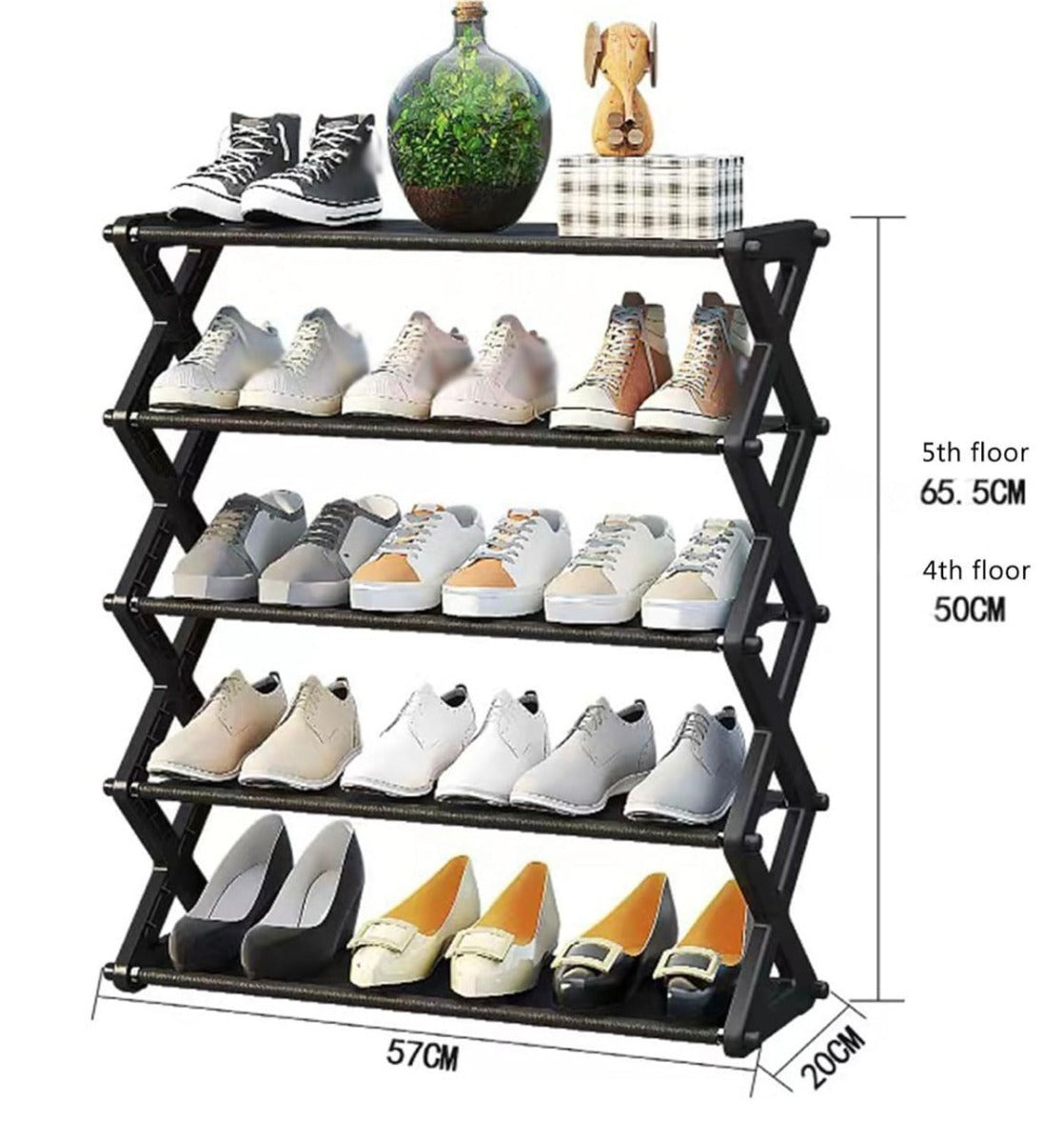 Scarpiera a 5 Ripiani in Legno – Organizzatore Salvaspazio per Scarpe, Stivali e Accessori...- col. nero