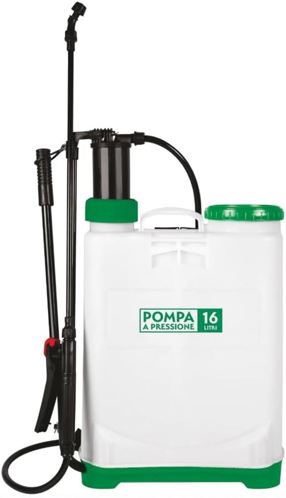 Pompa a Pressione Manuale per Giardinaggio, Serbatoio 16 Litri, Nebulizzatore a Spalla con 3 Ugelli Intercambiabili, Valvola di Sfiato, Leva Erogatrice e Tappo con Filtro