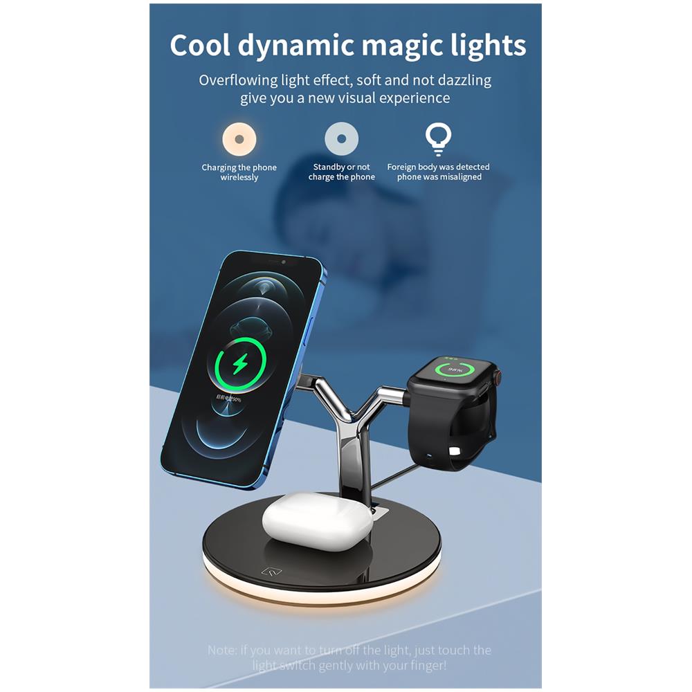 Caricabatterie wireless 3  in 1 model 970 15w per Iphone 12s / 12pro iwatch airpods pro stazione di ricarica rapida magnetica dock stand touch light