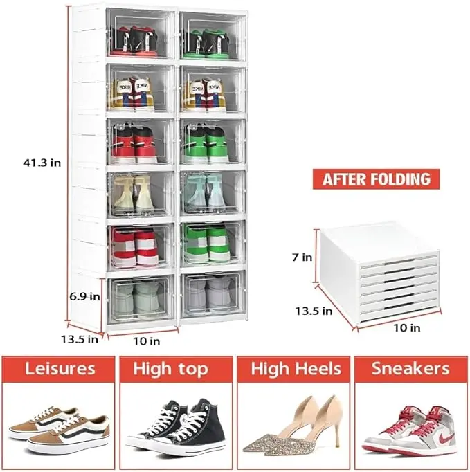 Scarpiera Impilabile Trasparente – 6 Ripiani con Sportello e Ventilazione
