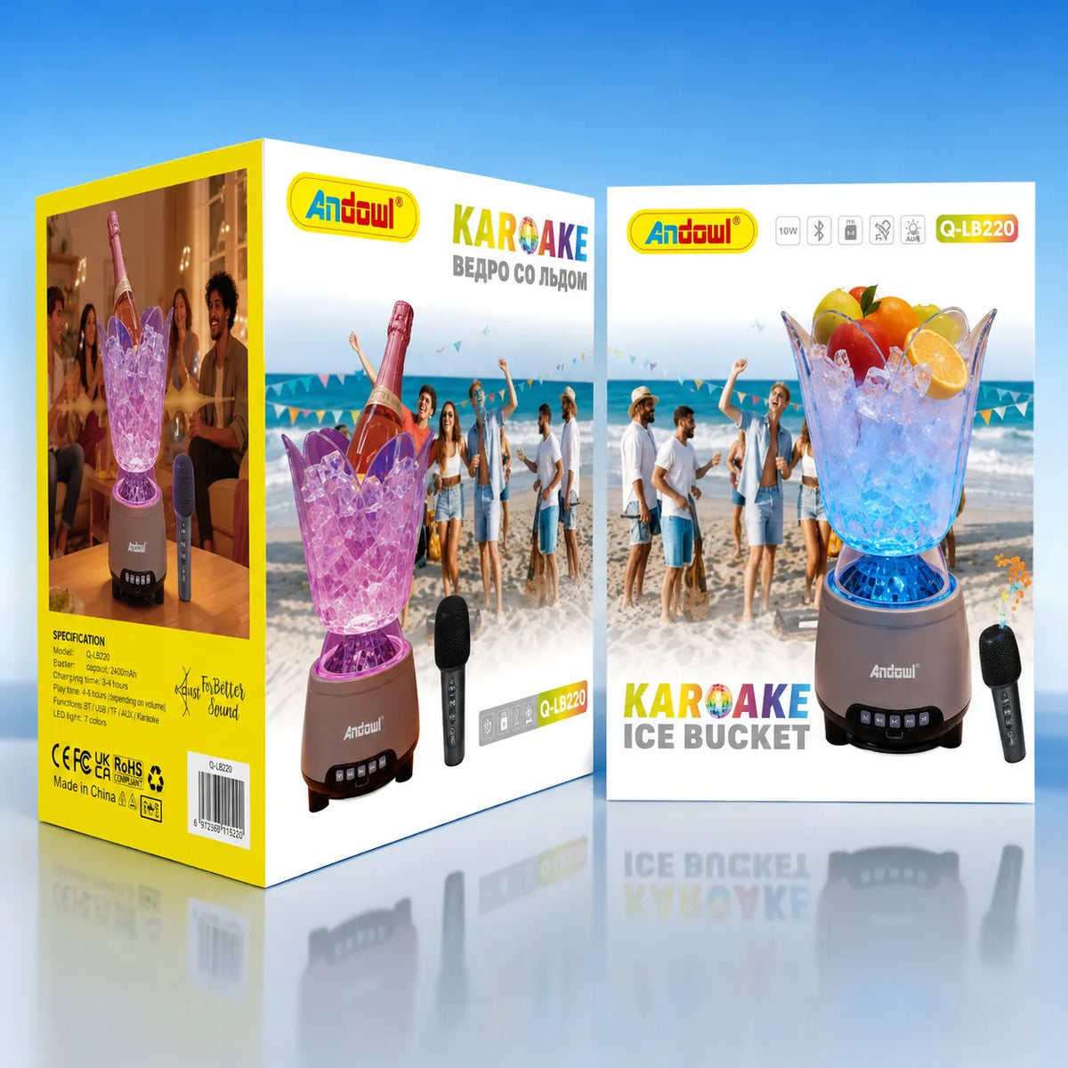Secchiello Ghiaccio Karaoke Bluetooth con Microfono Wireless RGB – Ice Bucket Speaker LED Portatile per Feste, Spiaggia e Aperitivi – Effetti Luminosi Multicolor