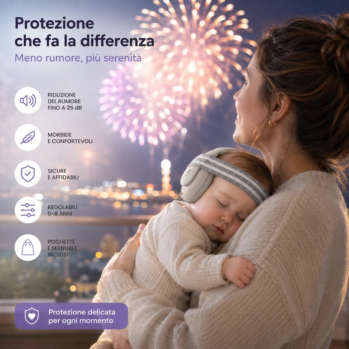 Cuffie Antirumore per Bambini 0-36 Mesi con Archetto Regolabile (Adattabile fino a 8 Anni) – Protezione Udito 25dB, Pieghevoli con Custodia