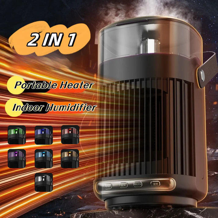 Riscaldatore Portatile 2 in 1 e Umidificatore - Ventilatore per Aria Calda, Riscaldatore per Interni ad Alta Potenza per Casa e Ufficio