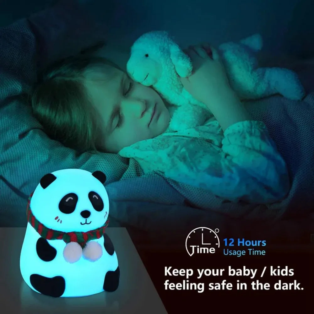 Luce Notturna a Forma di Panda – Lampada LED in Silicone con 7 Colori Cangianti