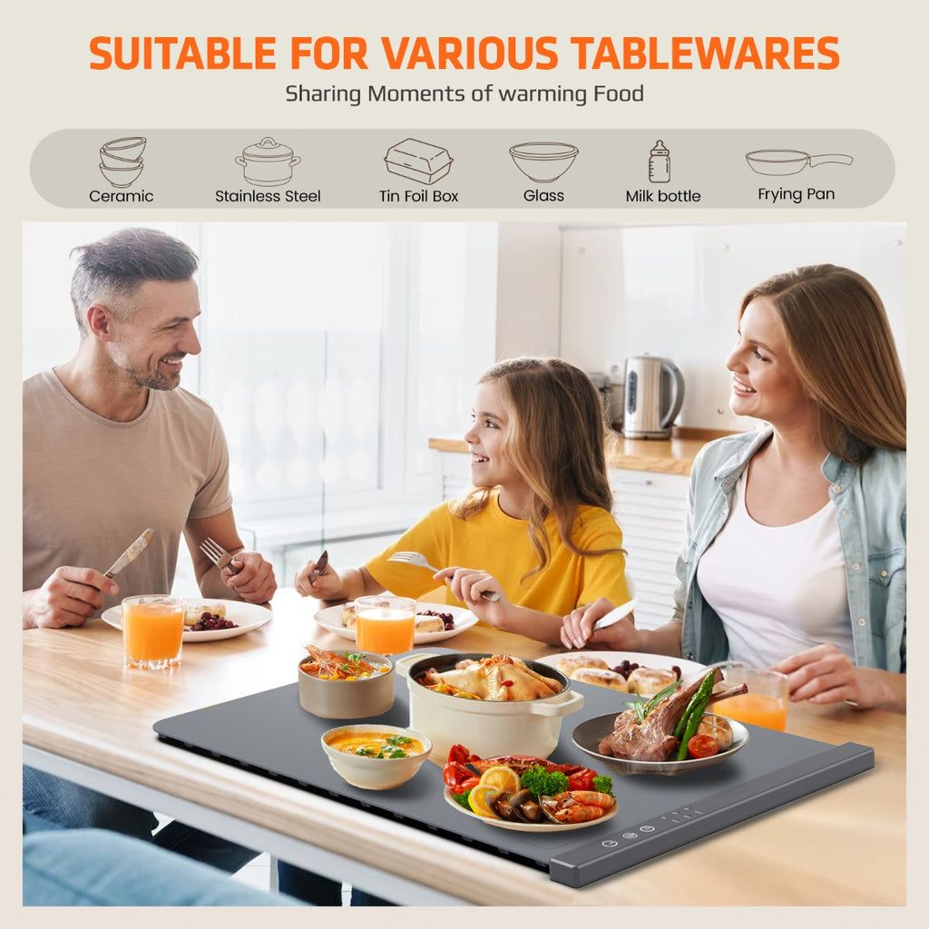 Scaldavivande Elettrico Portatile in Silicone 60×44 cm | Tappetino Riscaldante Pieghevole, 3 Livelli di Temperatura