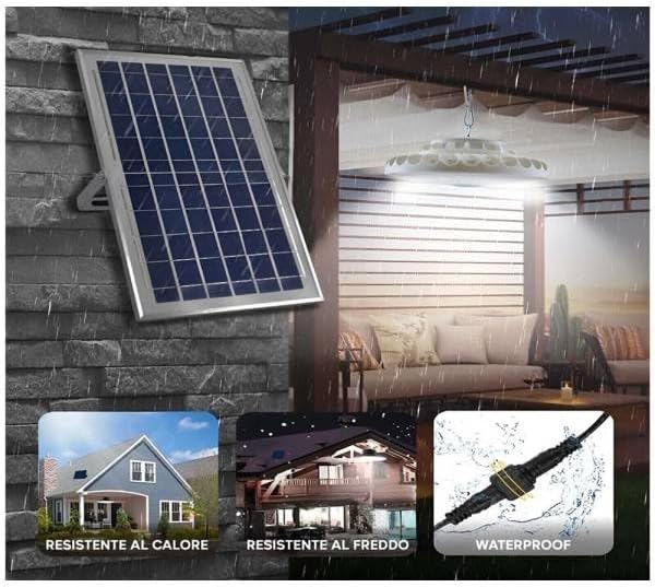 Plafoniera Lampada 400W A Sospensione con Pannello Solare e 236 LED, 1300lm
