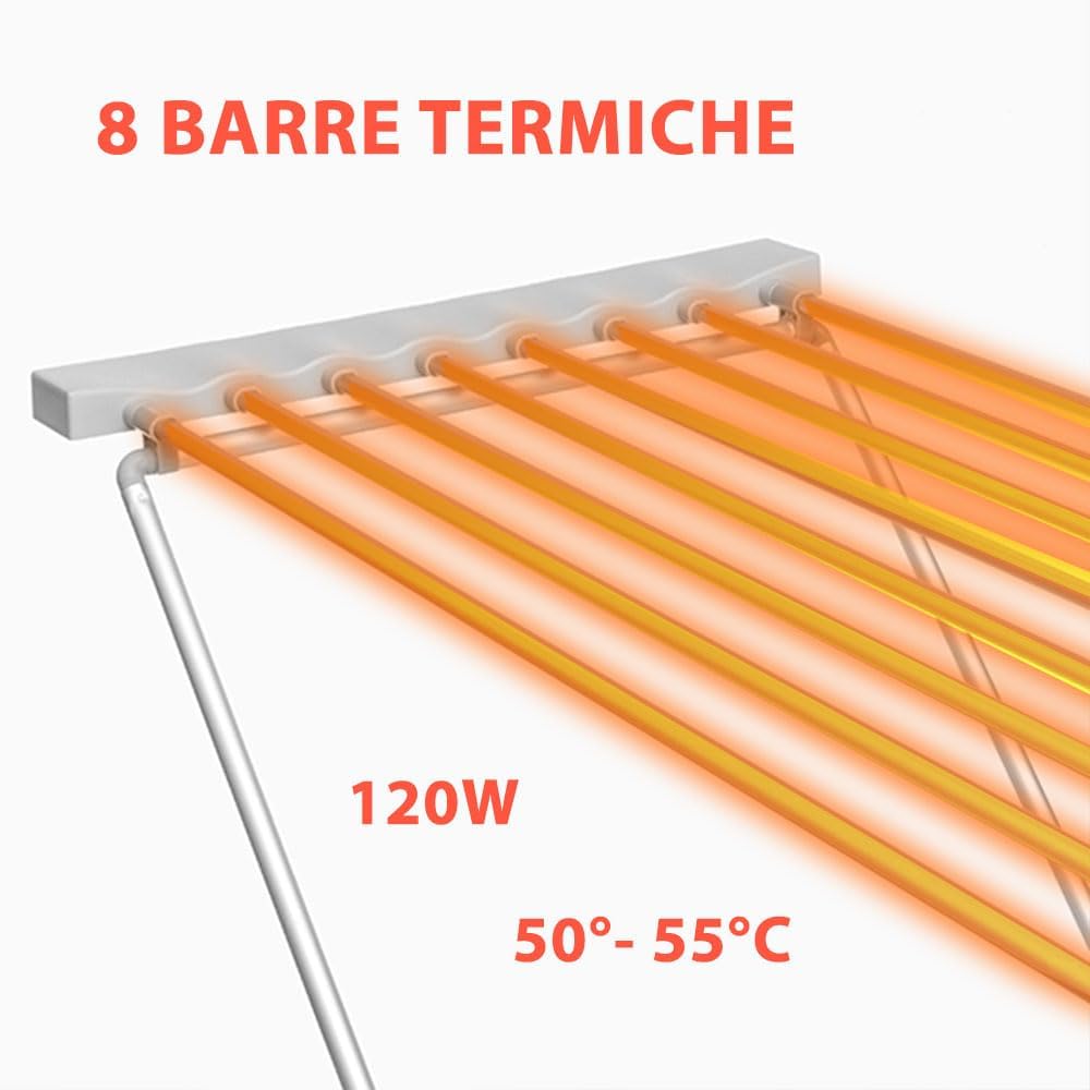 Magic Dry Stendino Elettrico Richiudibile 8 Barre Riscaldate 100W - Design Compatto e Salvaspazio