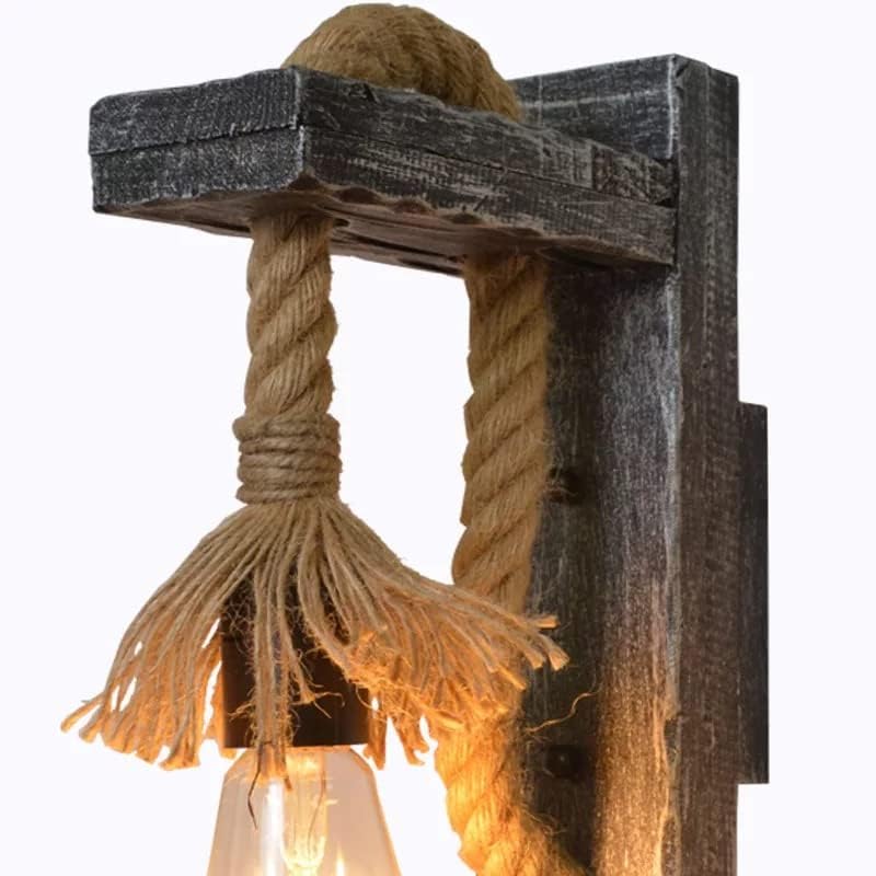Applique da Parete in Legno e Corda di Canapa Stile Rustico Retrò per Lampadina E27 max 60W