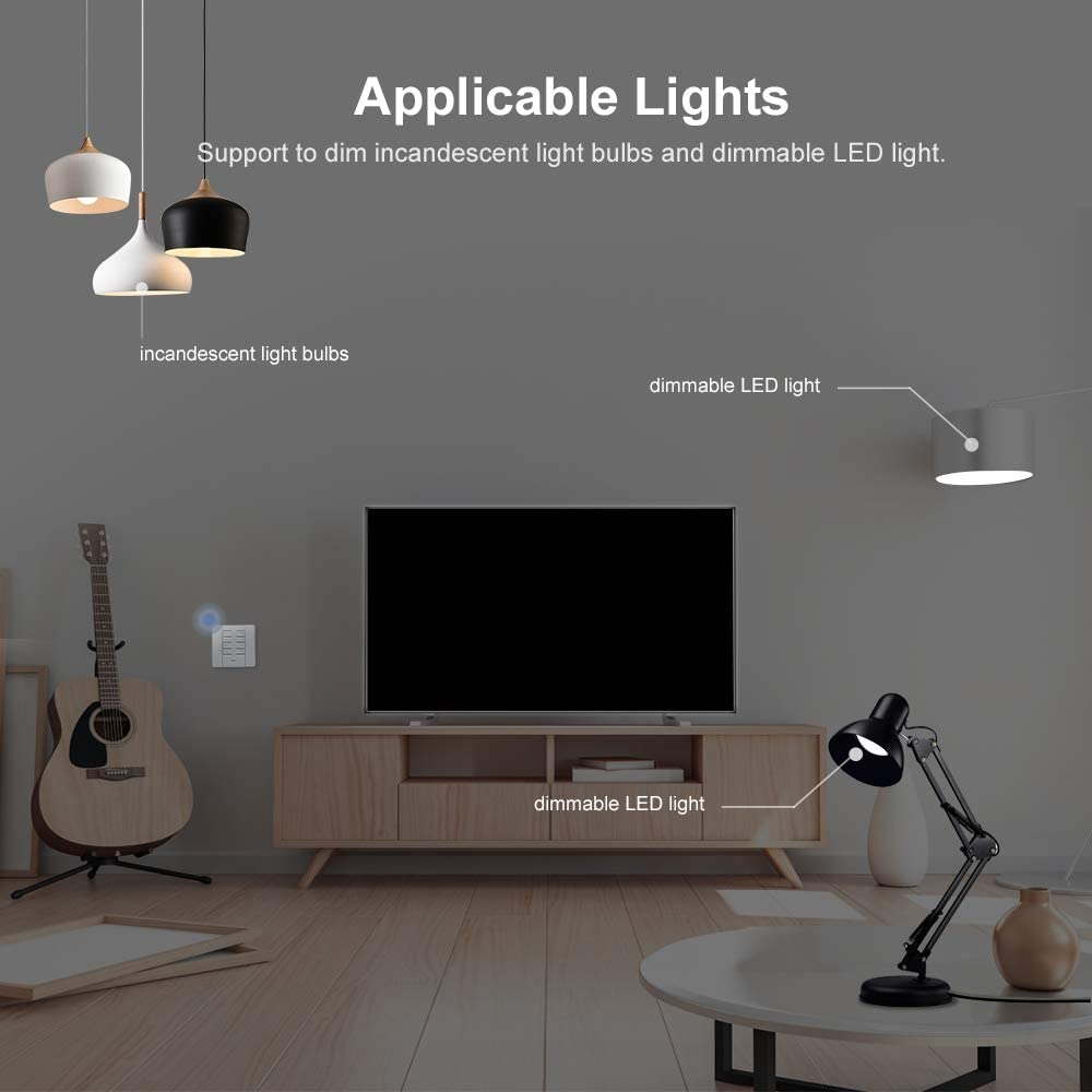Interruttore intelligente dimmerabile wifi per led dimmerabili e lampadine a incandescenza, supporta controllo rf a 433mhz
