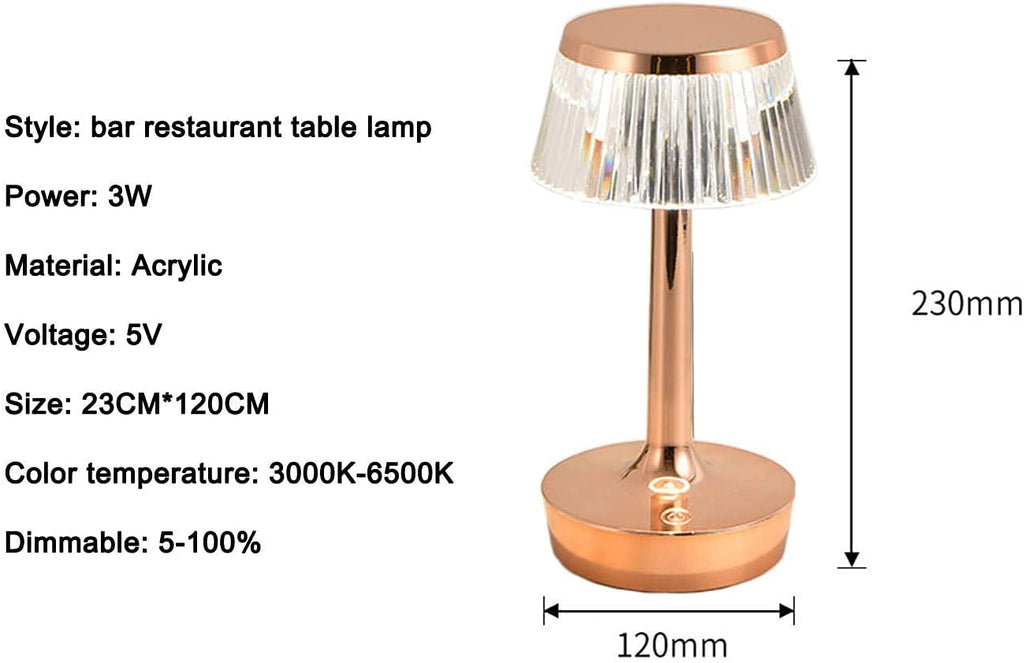 Lampada da tavolo ristorante led wireless dimmerabile con batteria lampada da scrivania bar decorazione ricaricabile touch con paralume in cristallo acrilico