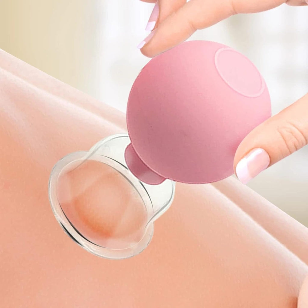 Set da 4 Coppette Cupping in Vetro e Silicone per Viso e Corpo – Massaggio Vacuum Rilassante per Dolori Muscolari, Rughe, Ritenzione Idrica e Cura della Pelle
