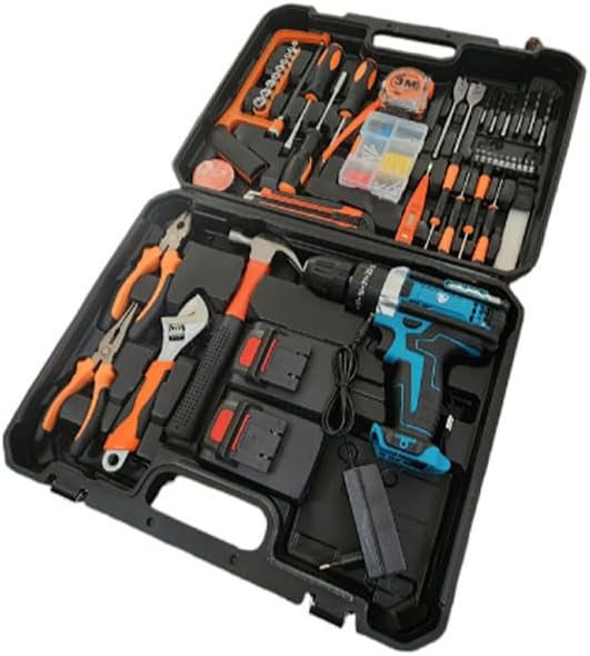 Kit Completo di Attrezzi da 100 Pezzi con Trapano Avvitatore a Batteria Ricaricabile 2 Batterie da 48V Incluse, Set per Uso Domestico e Professionale   "