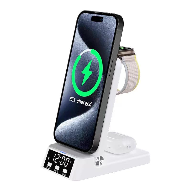 Dock di Ricarica 4 in 1 Compatibile con iPhone (Serie 8-15), Samsung, OnePlus, AirPods 2/3/Pro e Smartwatch
