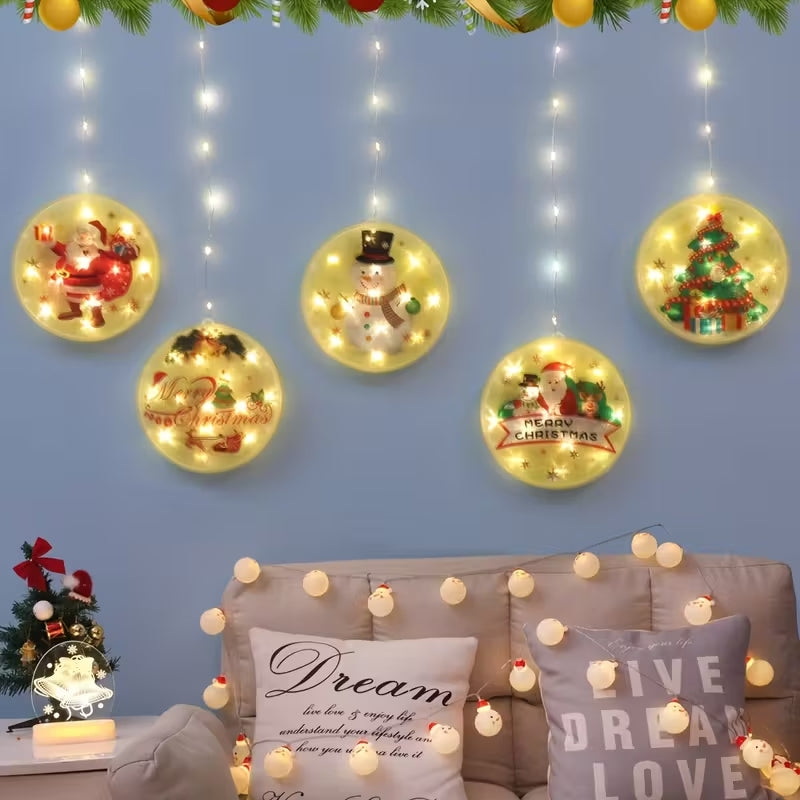 Catena Luminosa Natalizia a LED con Fiocchi di Neve e Dischi Decorativi – Luci da Interno per Albero e Casa – Varianti Casuali dei Dischi