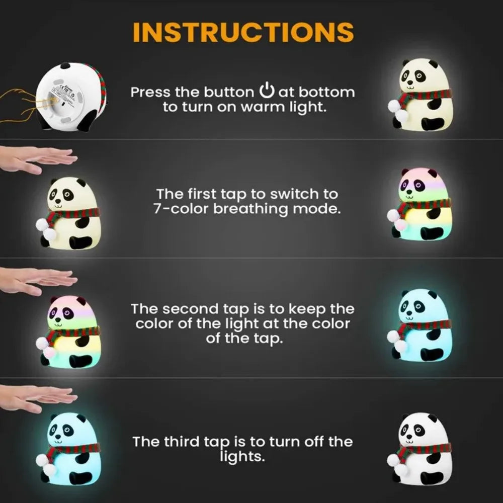Luce Notturna a Forma di Panda – Lampada LED in Silicone con 7 Colori Cangianti