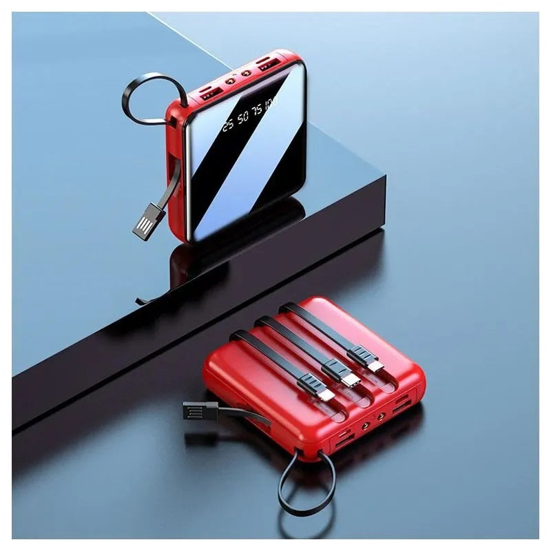 Mini Power Bank 6800mAh con 2 Porte USB e Cavi Integrati Display LED, Torcia e Ricarica Universale per Smartphone e Dispositivi Portatili