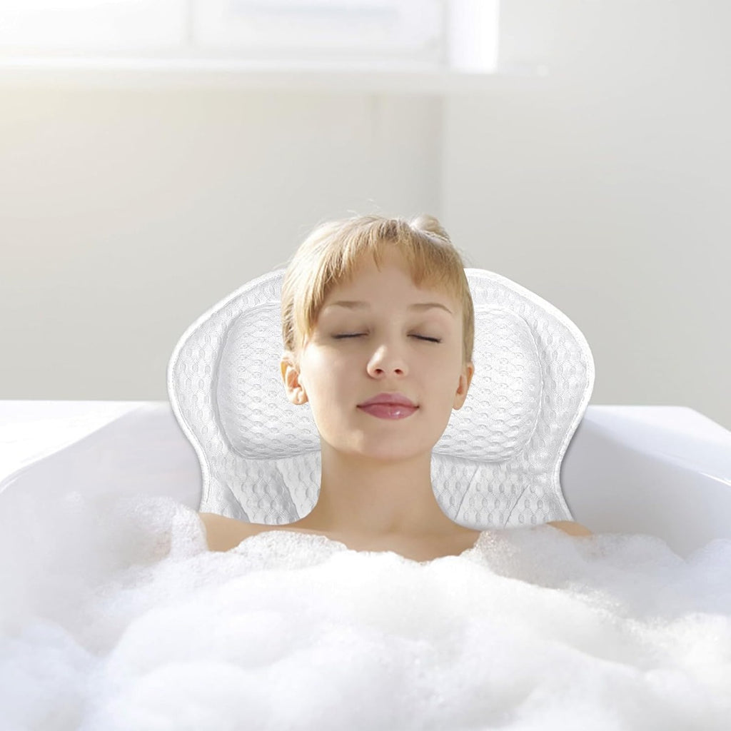 Cuscino Poggiatesta Ergonomico da Vasca 4D – Antiscivolo con 6 Ventose, Traspirante e Lavabile
