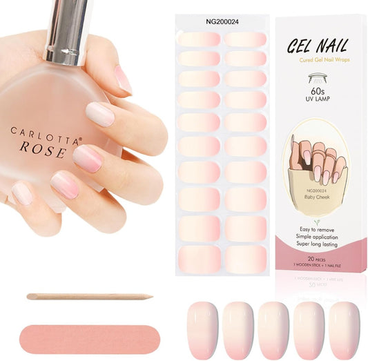 Kit Adesivi per Unghie in Gel Semipolimerizzato - 20 Strisce Autoadesive con Accessori per Manicure gradiente rosa