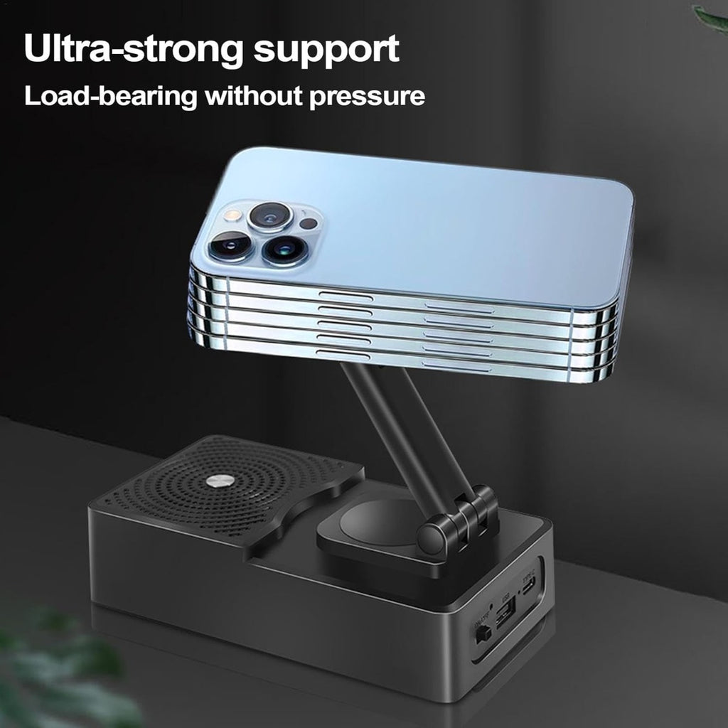 Supporto Portatile Regolabile per Cellulare con Altoparlante Wireless – Rotazione 360°