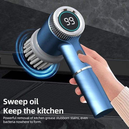 Set di Spazzole Elettriche 5 in 1 Senza Fili Impermeabile per Pulizia Multiuso – Pareti, Pavimenti e Piastrelle con Display Digitale a 3 Velocità